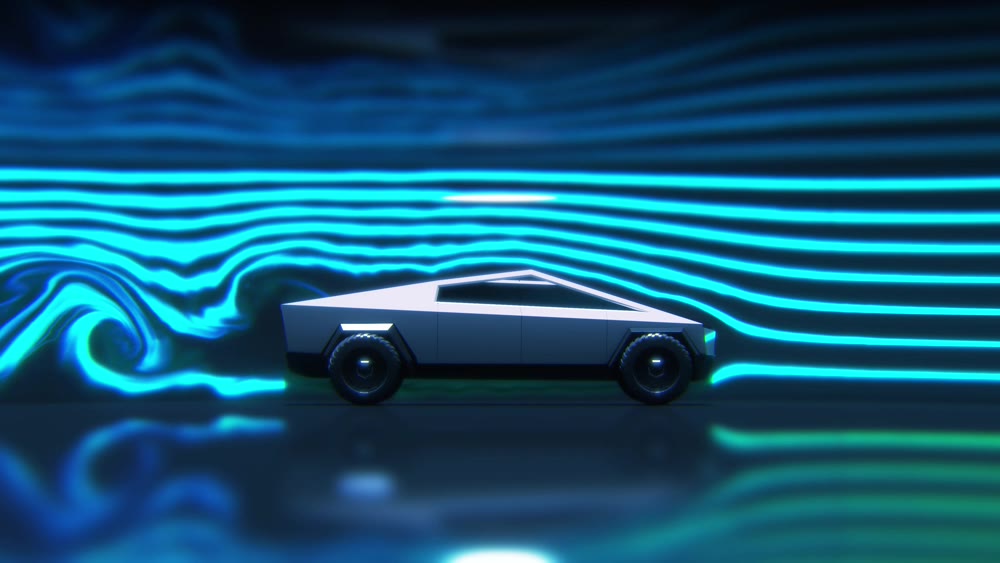 Concept car aerodynamics test in wind tunnel, side view 3d rendering