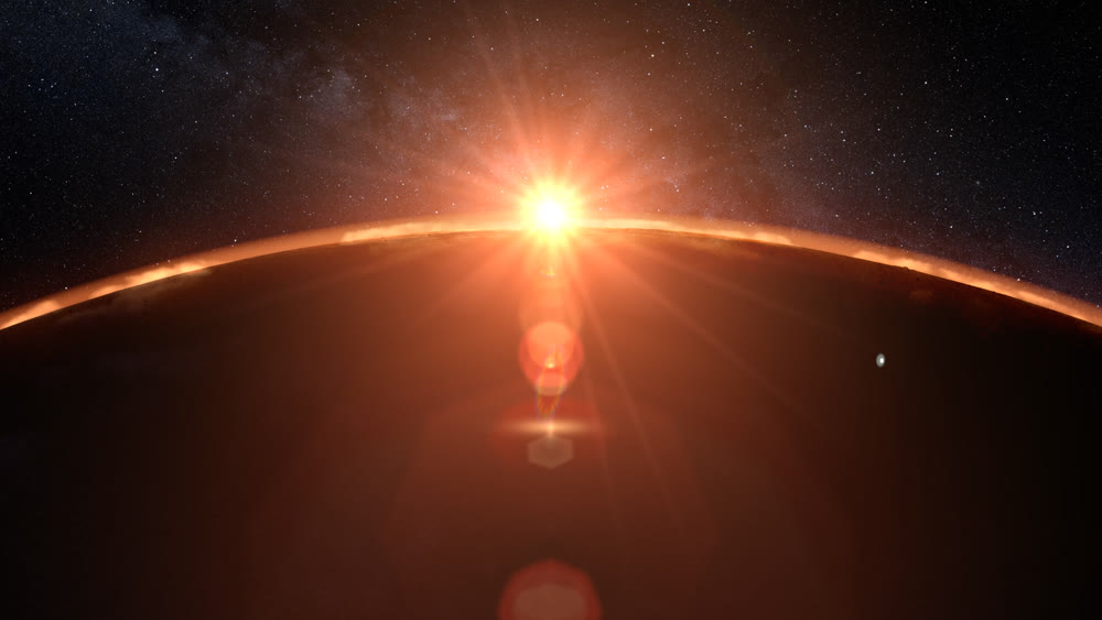 Mars planet sunset sunrise in the space 3d illustration