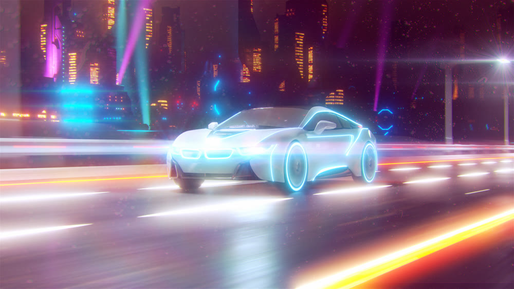 Future car going on the road 3d illustration