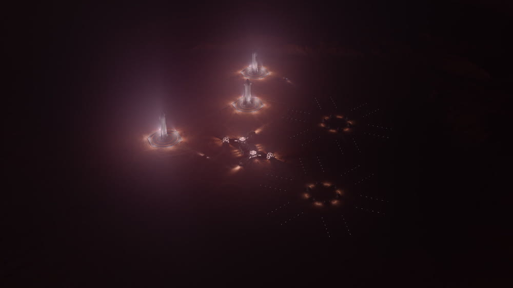 mars colony. flytrough to the base. 3d illustration