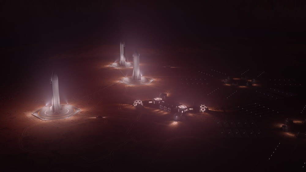 mars colony. flytrough to the base. 3d illustration