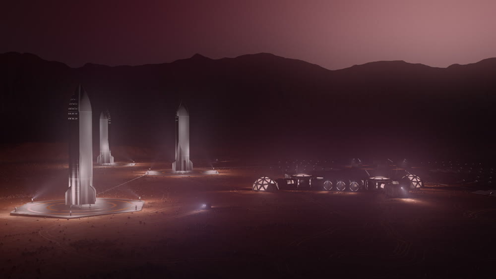 mars colony. flytrough to the base. 3d illustration