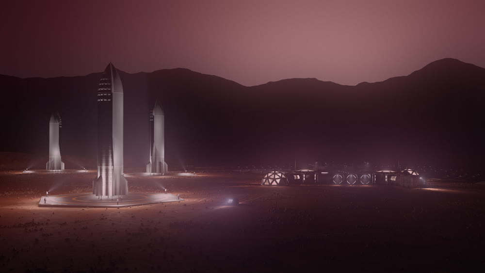 mars colony. flytrough to the base. 3d illustration