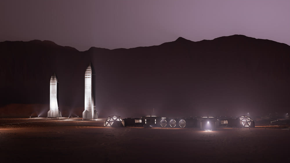 A depiction of a base on a hostile and barren planet. The small colony is equipped with two rovers for astronauts to use for exploration of the surface. 3d illustration