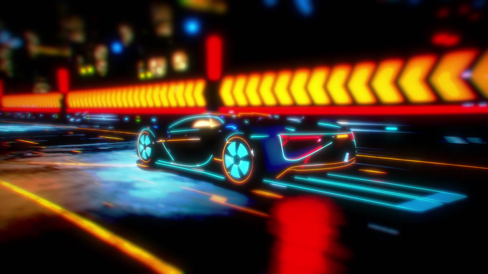 Future car going on the road 4k animation