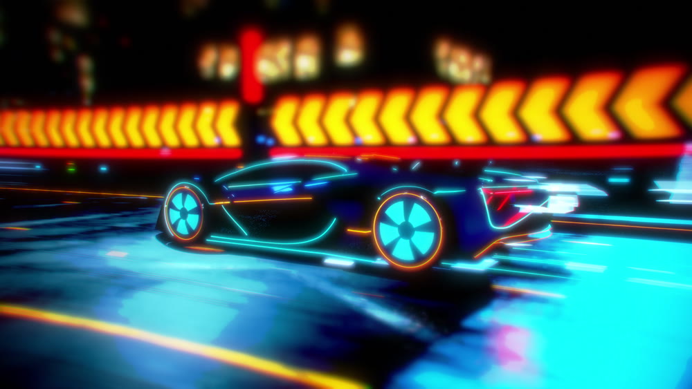 Future car going on the road 4k animation