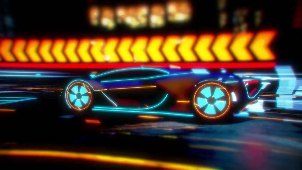 future car going on the road with energetic blast. 3d illustration