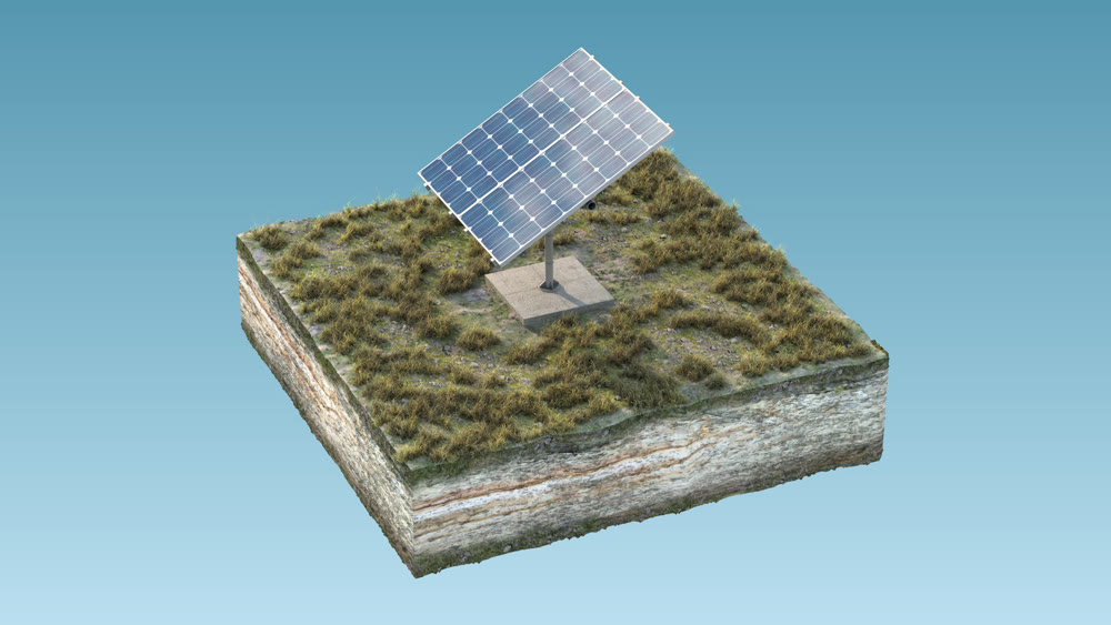 Island with a solar panel. Background picture. 3D rendering. 3D illustration