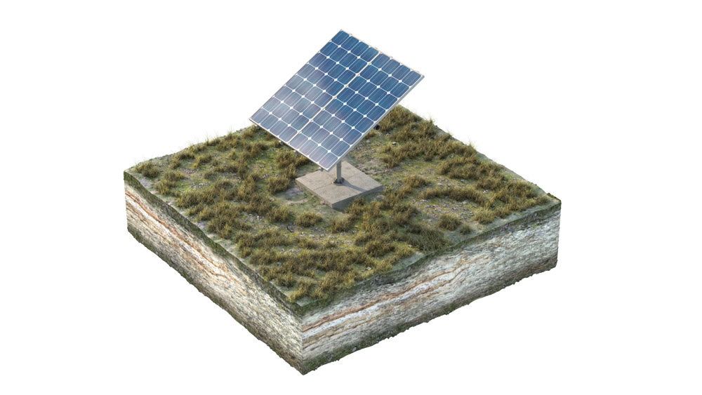 Solar panel on the island. Green energy. 3D rendering. 3D illustration