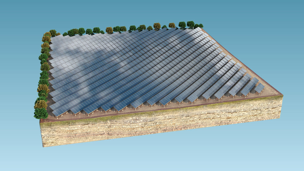 Solar panels, the pure energy of the sun. 3D illustration