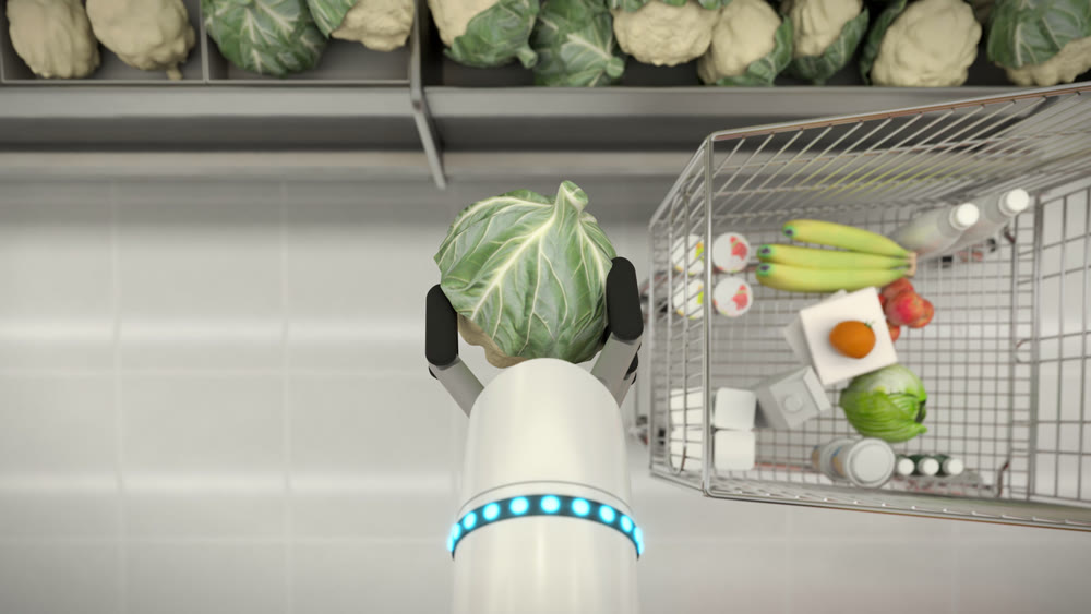 Automatic hand buys vegetables. Keeps fresh cabbage. 3D illustration