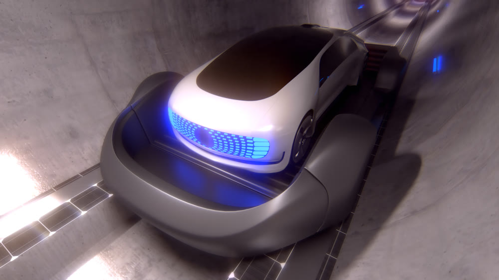 Underground high-speed transport. Personal transport riding on a platform underground in a tunnel. 3d illustration