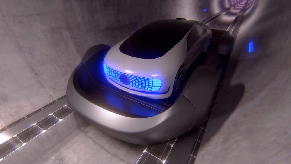 Underground high-speed transport. Transportation of people on the ground in the tunnel. 3d illustration