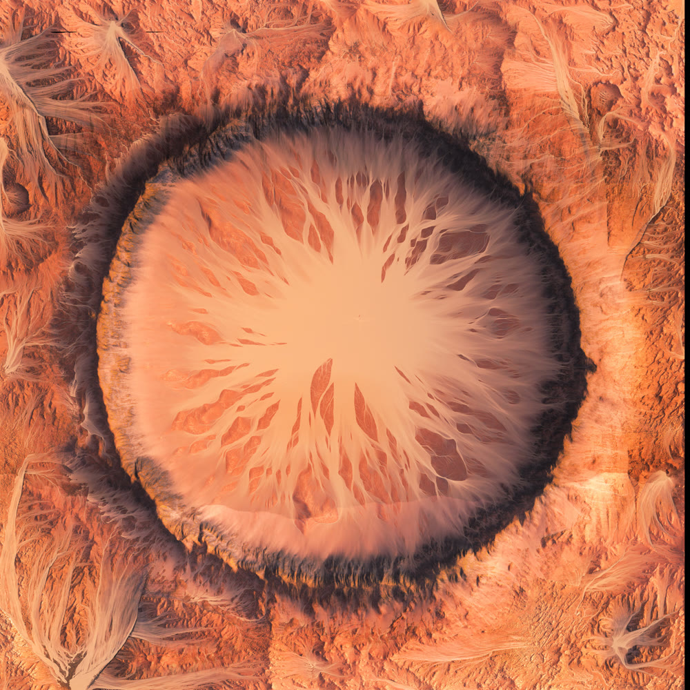 Crater of a former lake on the planet Mars. 3d illustration