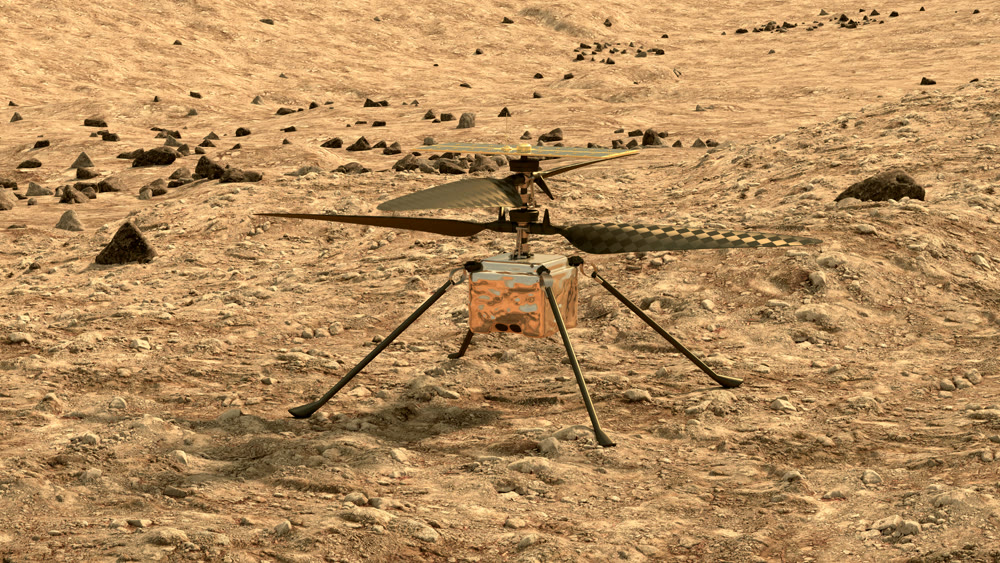 first helicopter on mars trying to start flight. 3d illustaration