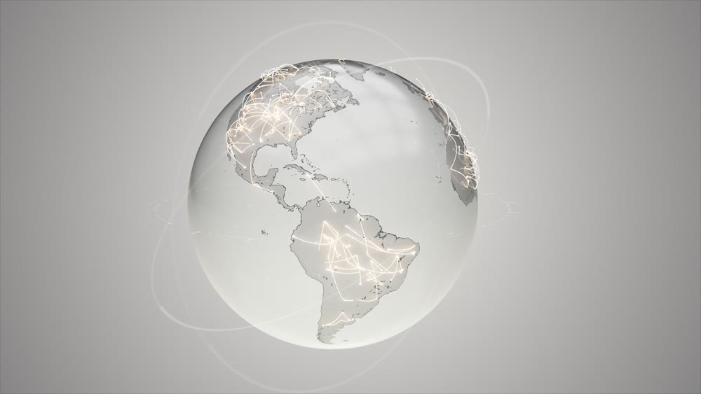 A transparent planet view of the continents of north South America. 3D illustration