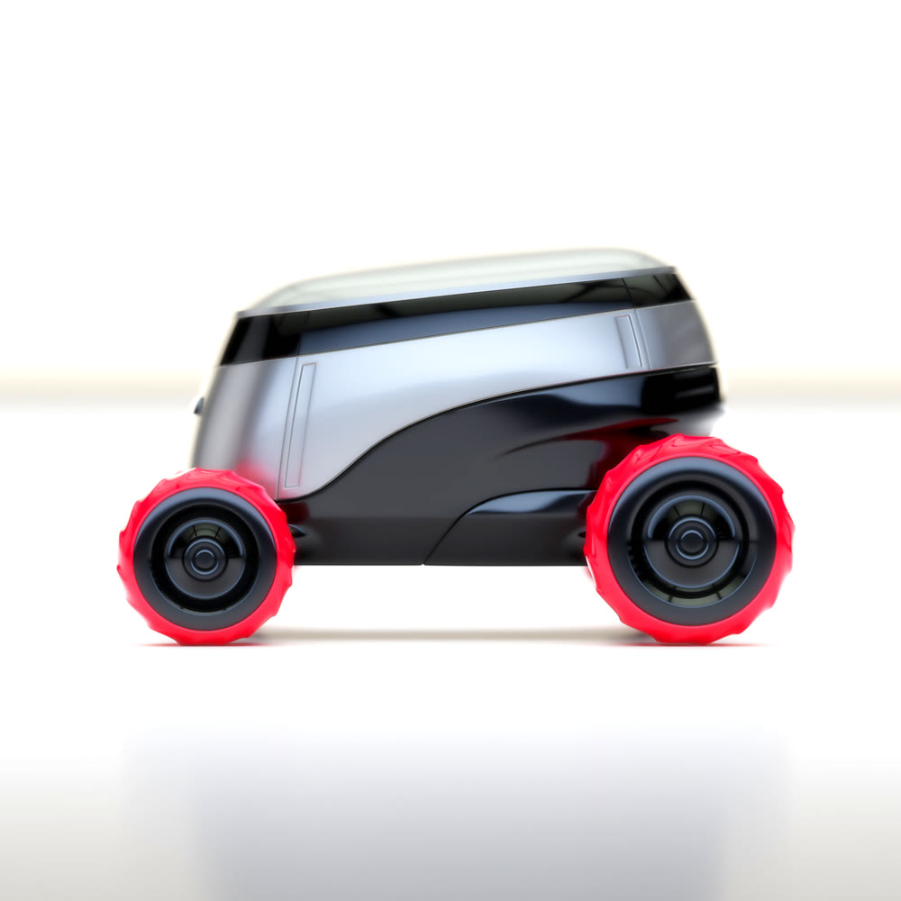 Automated Delivery Robot Service . Modern Smart Wireless Robot Delivers Goods or Food to a Customer. New Technological Iot Business Industry of Delivery Logistic of Online Shop. 3d illustration