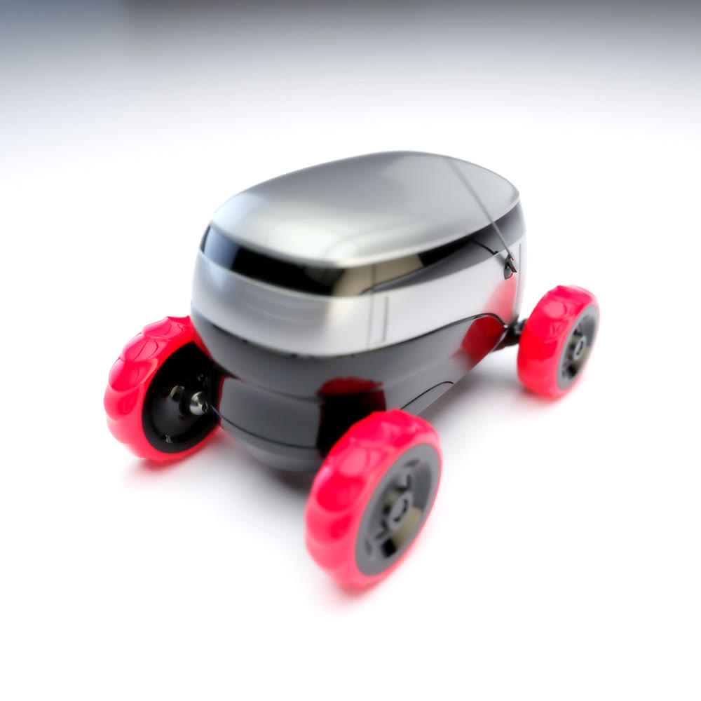 Automated Delivery Robot Service . Modern Smart Wireless Robot Delivers Goods or Food to a Customer. New Technological Iot Business Industry of Delivery Logistic of Online Shop. 3d illustration