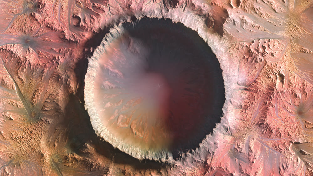 Mars Planet, Crater top view 3d illustration