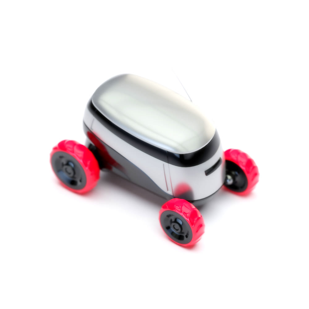 Automated Delivery Robot Service . Modern Smart Wireless Robot Delivers Goods or Food to a Customer. New Technological Iot Business Industry of Delivery Logistic of Online Shop. 3d illustration