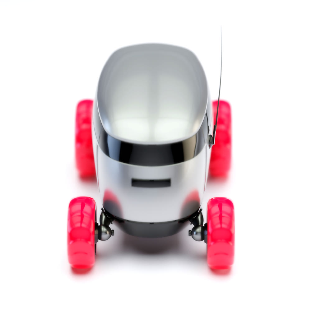 Automated Delivery Robot Service . Modern Smart Wireless Robot Delivers Goods or Food to a Customer. New Technological Iot Business Industry of Delivery Logistic of Online Shop. 3d illustration