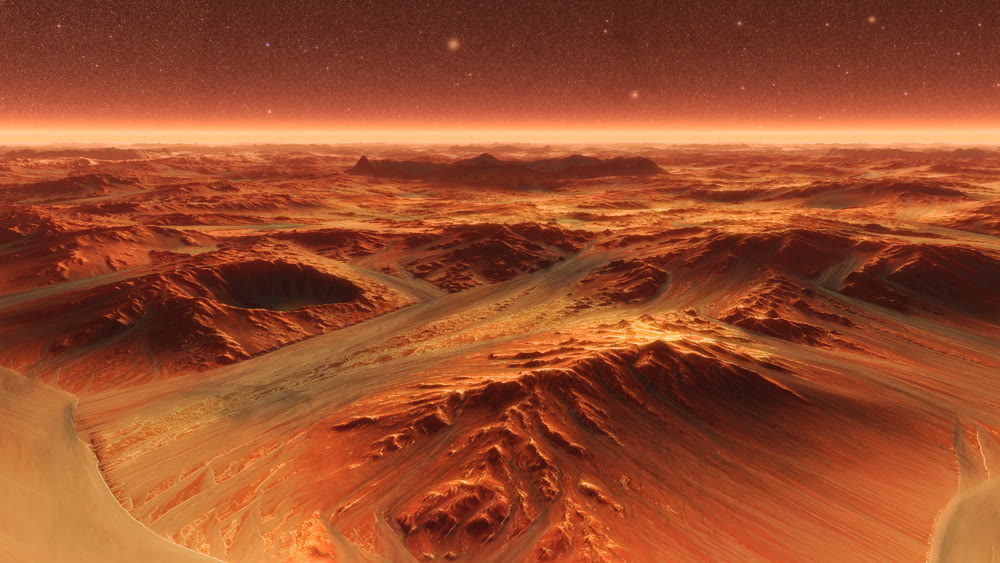 Mars Planet Surface With Dust Blowing. 3d illustration