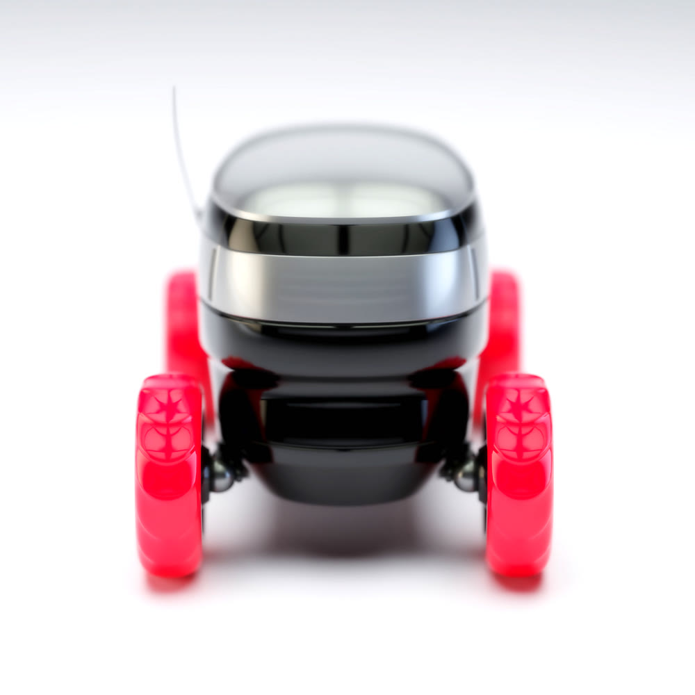 Automated Delivery Robot Service . Modern Smart Wireless Robot Delivers Goods or Food to a Customer. New Technological Iot Business Industry of Delivery Logistic of Online Shop. 3d illustration
