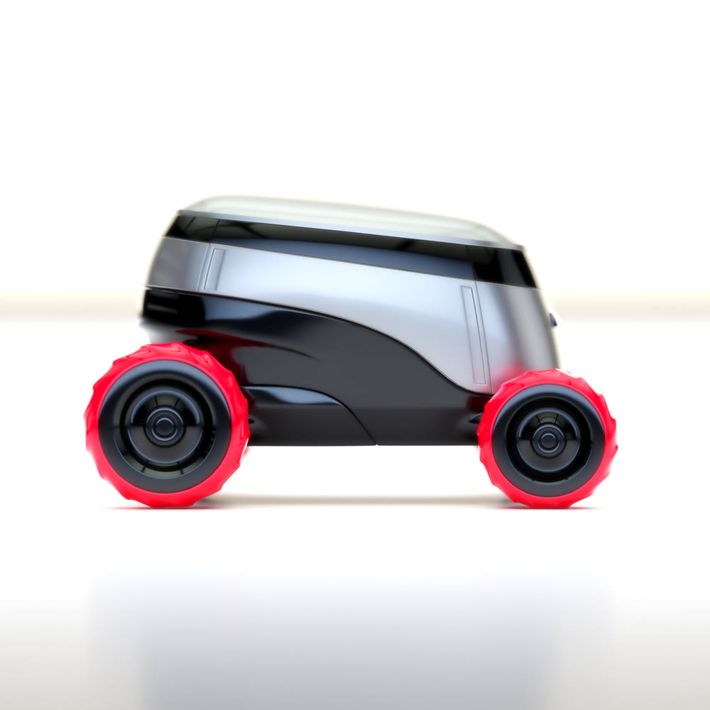 Automated Delivery Robot Service . Modern Smart Wireless Robot Delivers Goods or Food to a Customer. New Technological Iot Business Industry of Delivery Logistic of Online Shop. 3d illustration