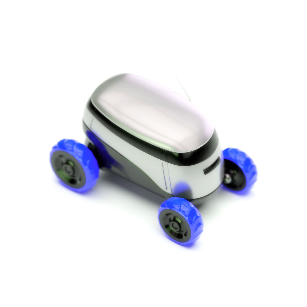 Automated Delivery Robot Service . Modern Smart Wireless Robot Delivers Goods or Food to a Customer. New Technological Iot Business Industry of Delivery Logistic of Online Shop. 3d illustration