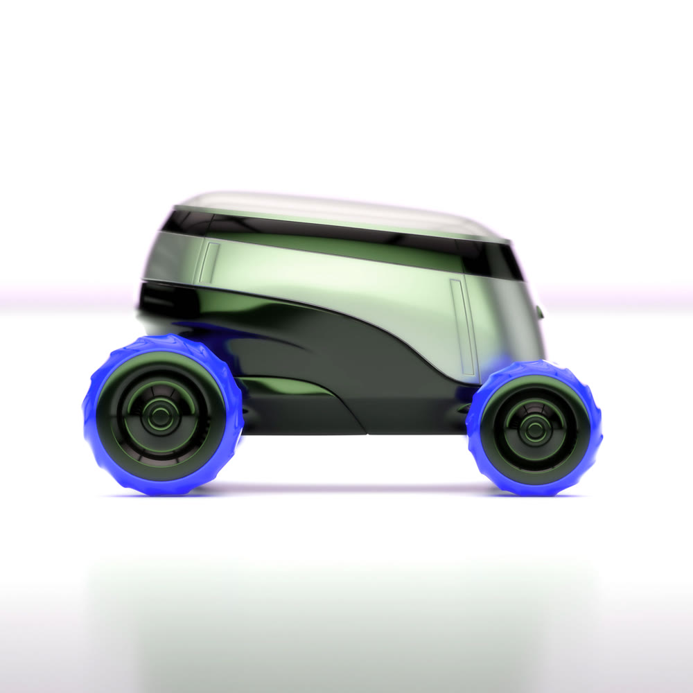 Automated Delivery Robot Service . Modern Smart Wireless Robot Delivers Goods or Food to a Customer. New Technological Iot Business Industry of Delivery Logistic of Online Shop. 3d illustration