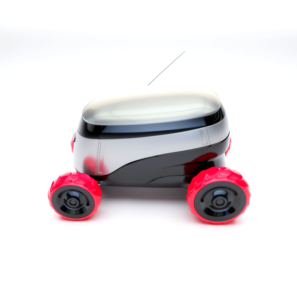 Automated Delivery Robot Service . Modern Smart Wireless Robot Delivers Goods or Food to a Customer. New Technological Iot Business Industry of Delivery Logistic of Online Shop. 3d illustration