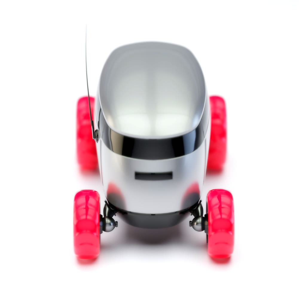 Automated Delivery Robot Service . Modern Smart Wireless Robot Delivers Goods or Food to a Customer. New Technological Iot Business Industry of Delivery Logistic of Online Shop. 3d illustration