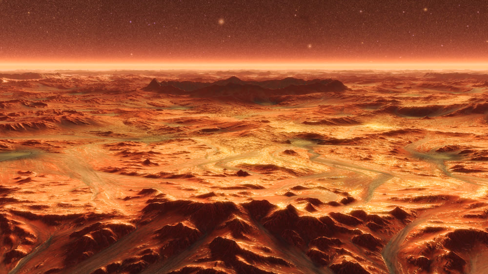 Mars Planet Surface With Dust Blowing. 3d illustration