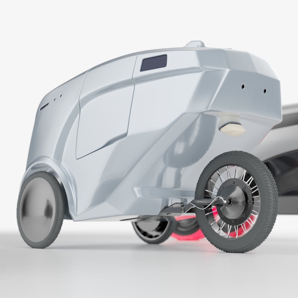 Autonomous robot product delivery. Smart delivery of food, groceries, letters, documents, etc. 3d illustration