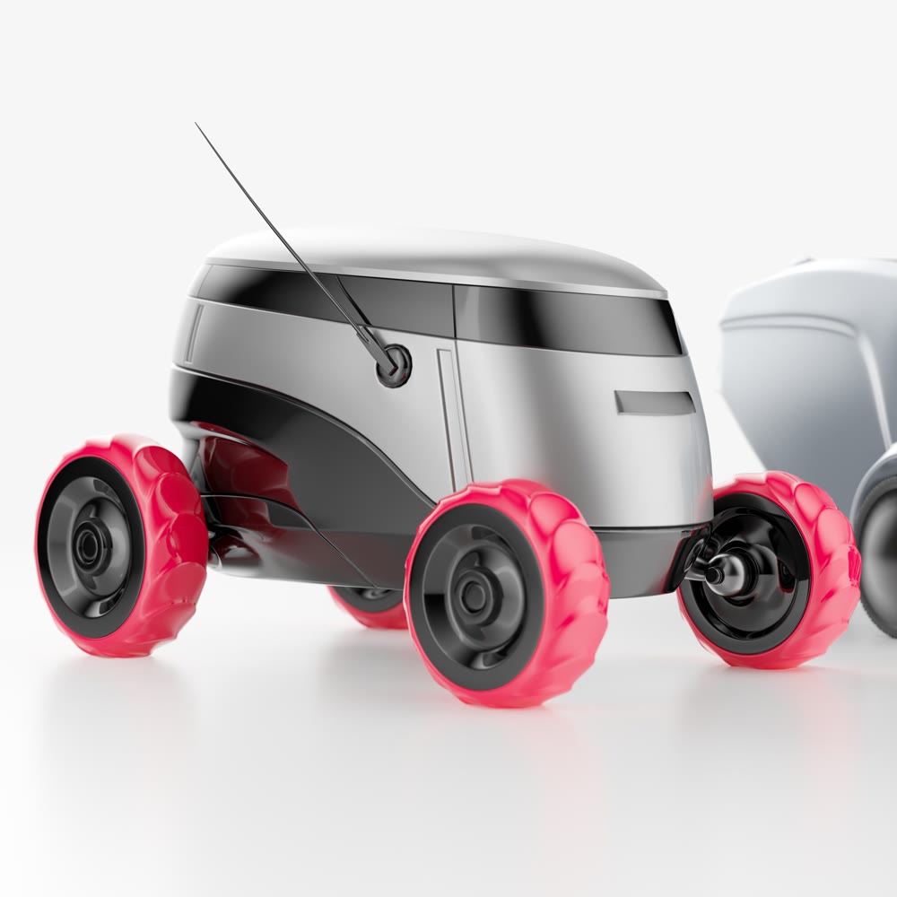 Autonomous robot product delivery. Smart delivery of food, groceries, letters, documents, etc. 3d illustration