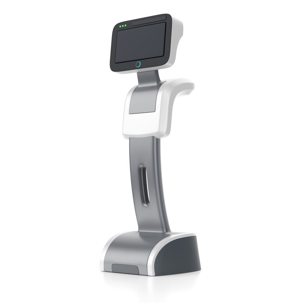 Robot vacuum cleaner. Touch screen, autonomous operation. 3d illustration.