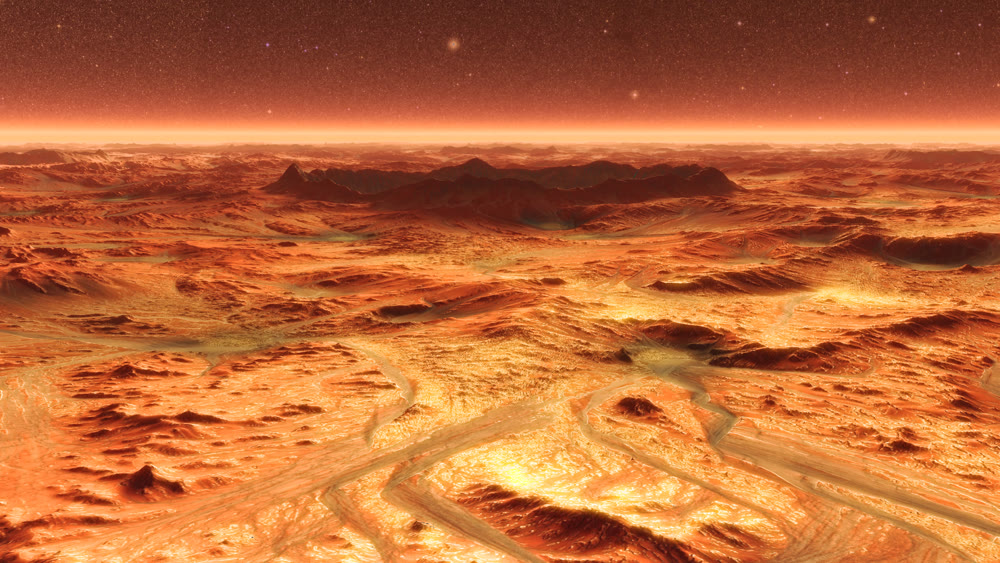 Mars Planet Surface With Dust Blowing. 3d illustration