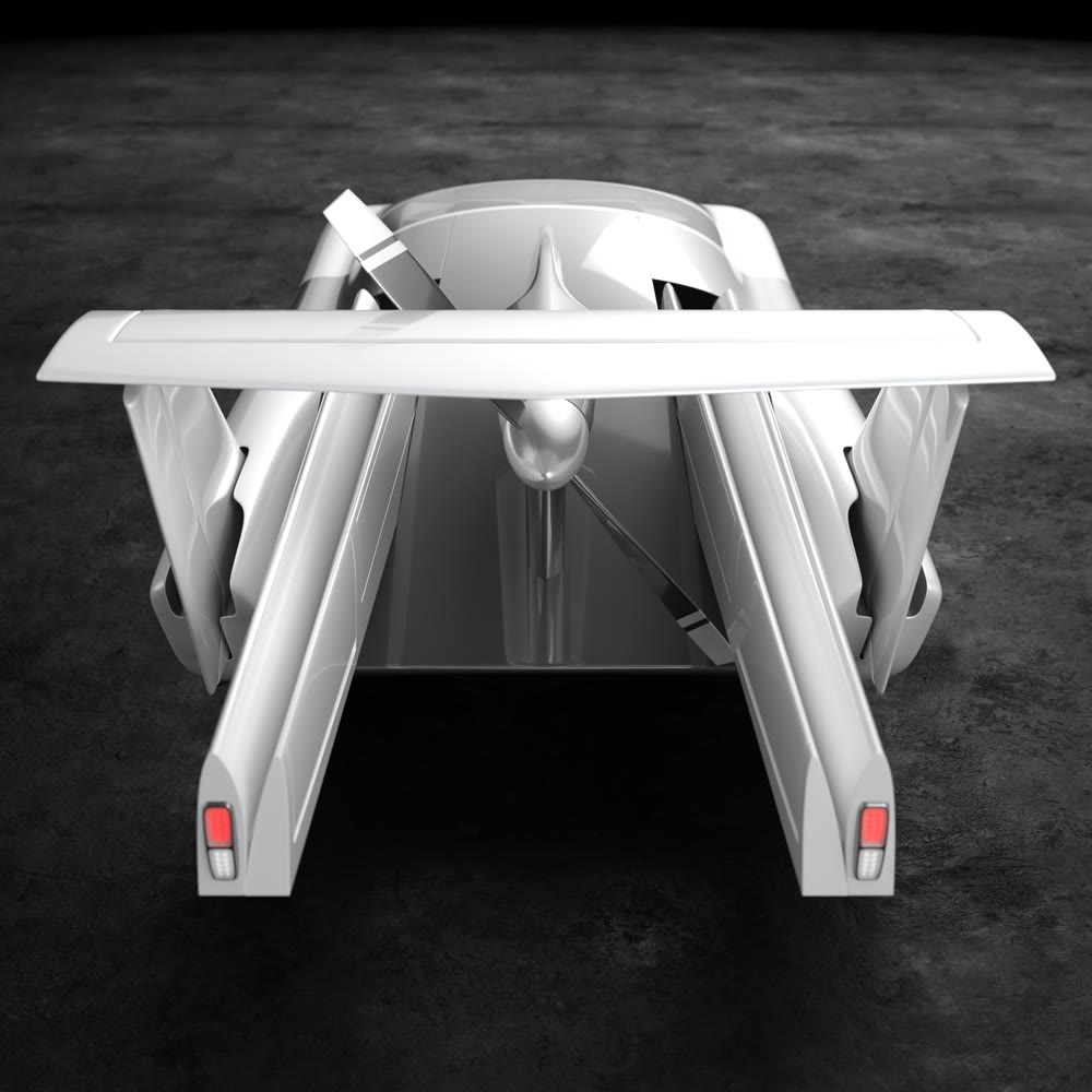 Concept of a flying car. Flying car. Studio render. 3D illustration.