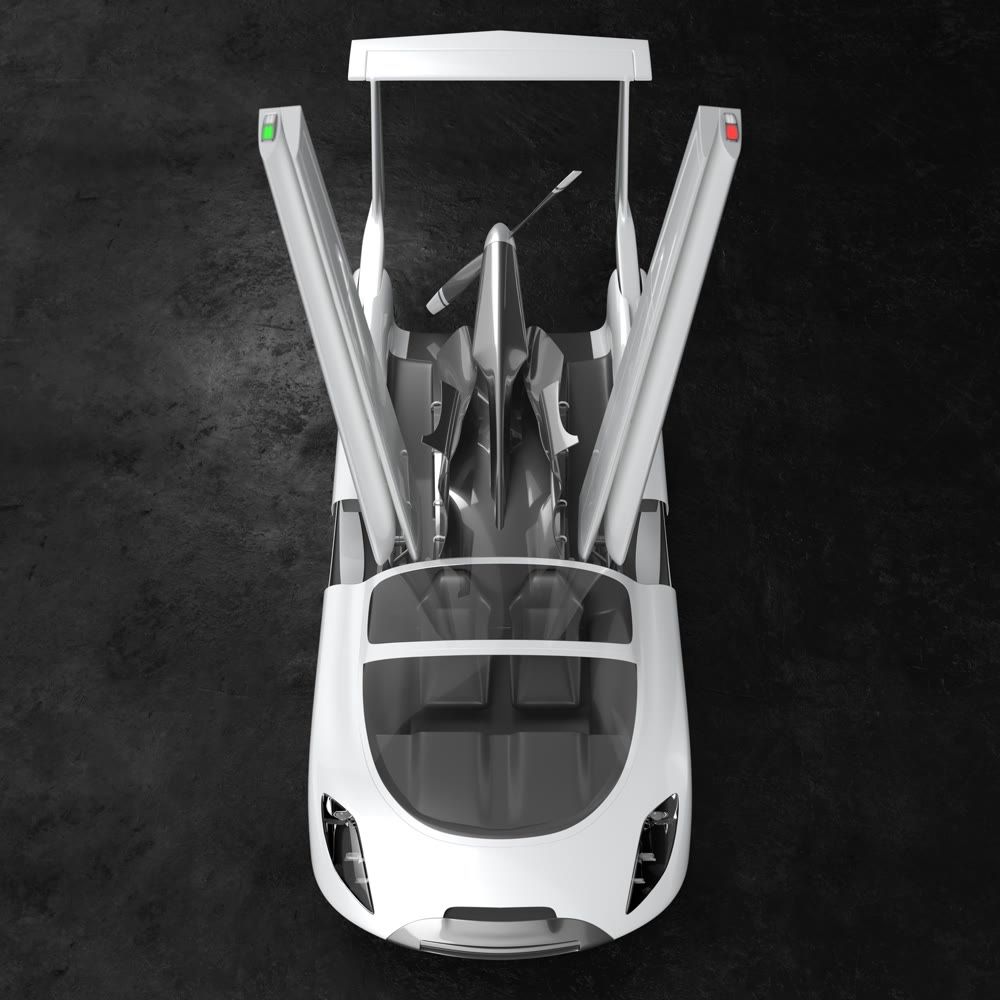 Concept of a flying car. Flying car. Studio render. 3D illustration.
