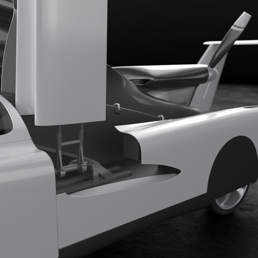 Concept of a flying car. Flying car. Studio render. 3D illustration.