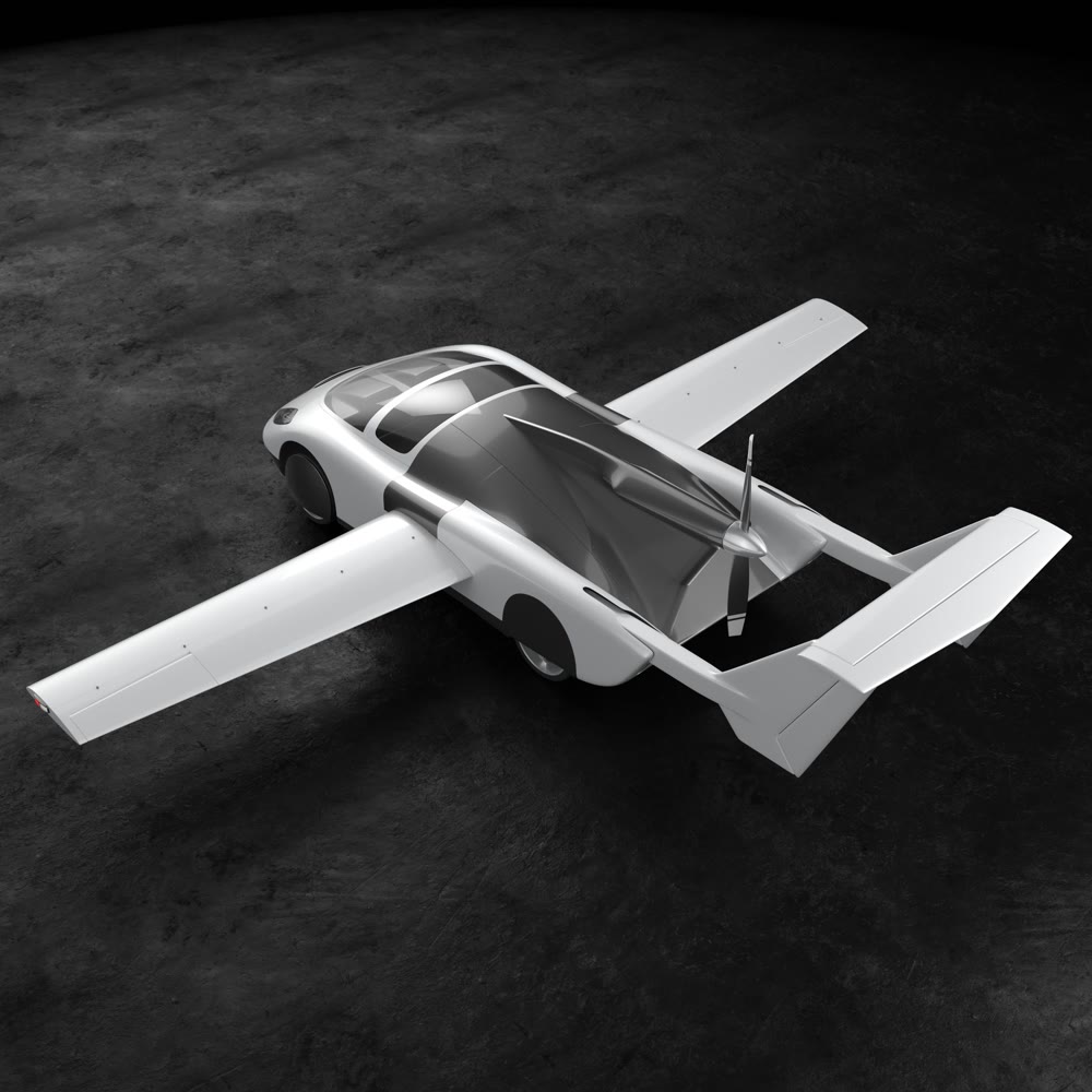 Concept of a flying car. Flying car. Studio render. 3D illustration.