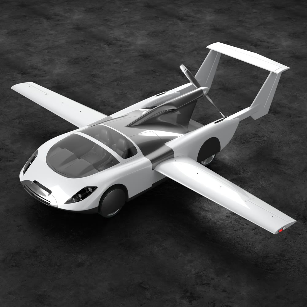 Concept of a flying car. Flying car. Studio render. 3D illustration.