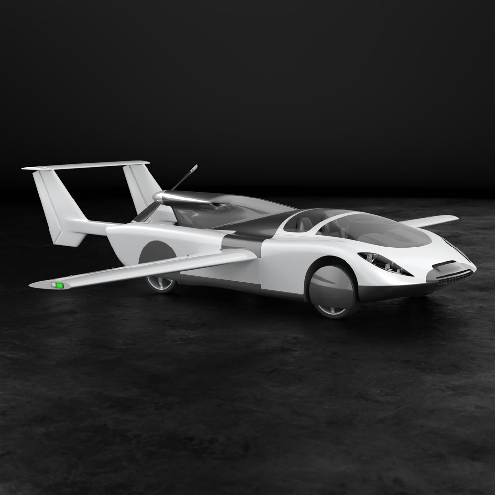 Concept of a flying car. Flying car. Studio render. 3D illustration.