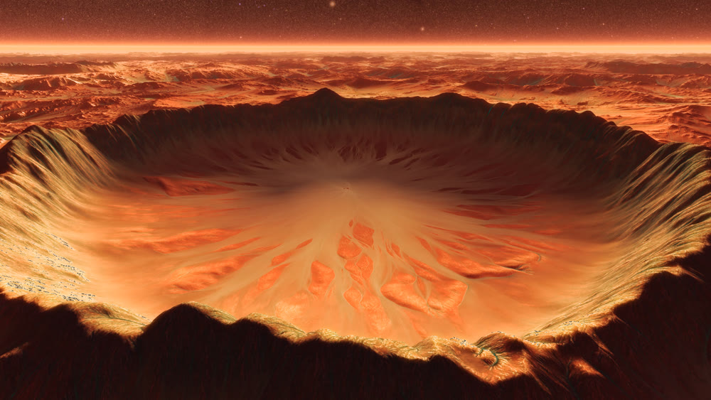 Mars Planet Surface With Dust Blowing. 3d illustration