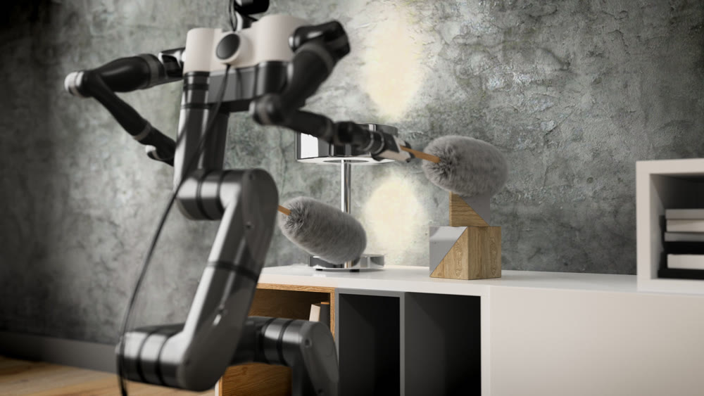 Robot cleaner helps to clean the apartment. Automatic robot. 3d rendering