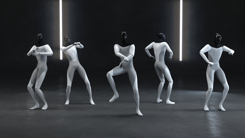 Humanodid's works dance. Joint dance. 3d illustration