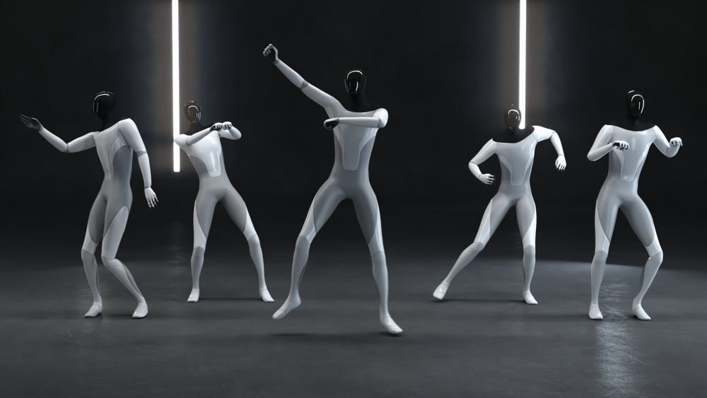 Humanodid's works dance. Joint dance. 3d illustration