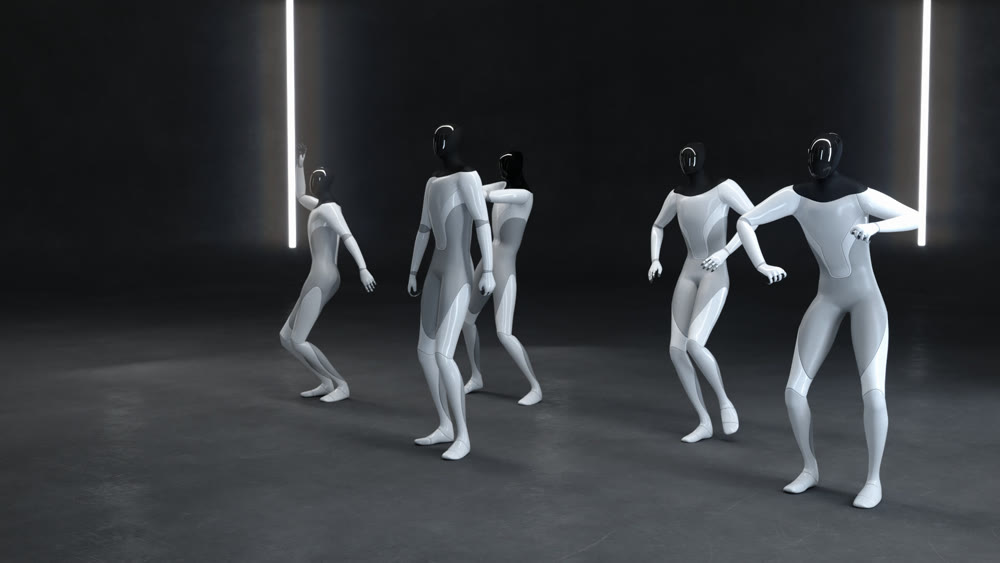 Humanodid's works dance. Joint dance. 3d illustration