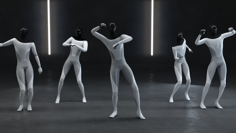 Humanodid's works dance. Joint dance. 3d illustration
