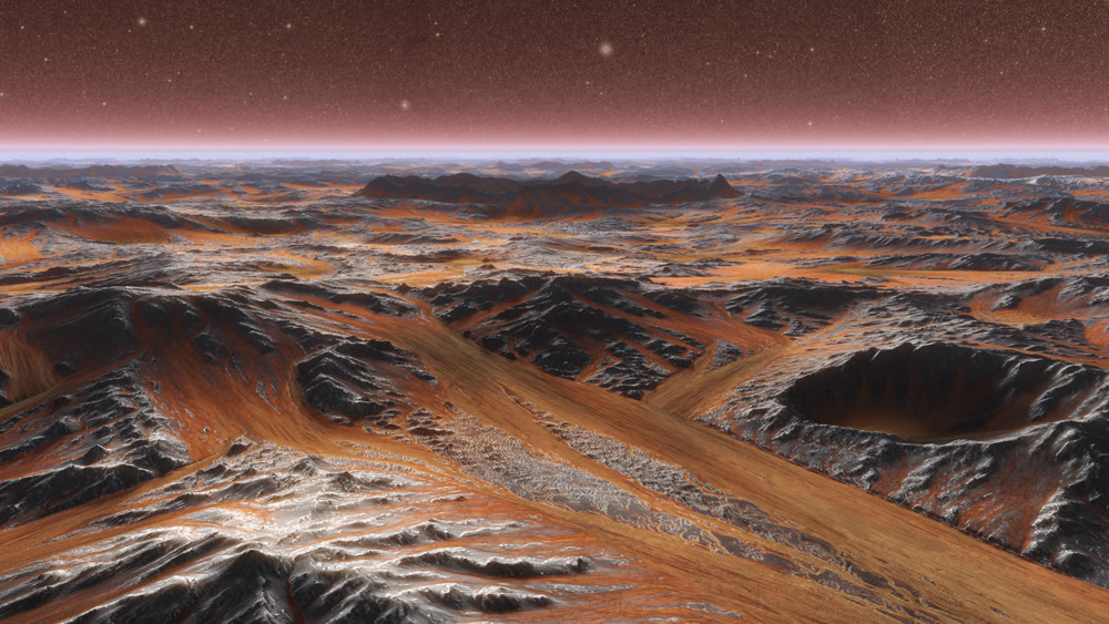 Mars Planet Surface With Dust Blowing. 3d illustration